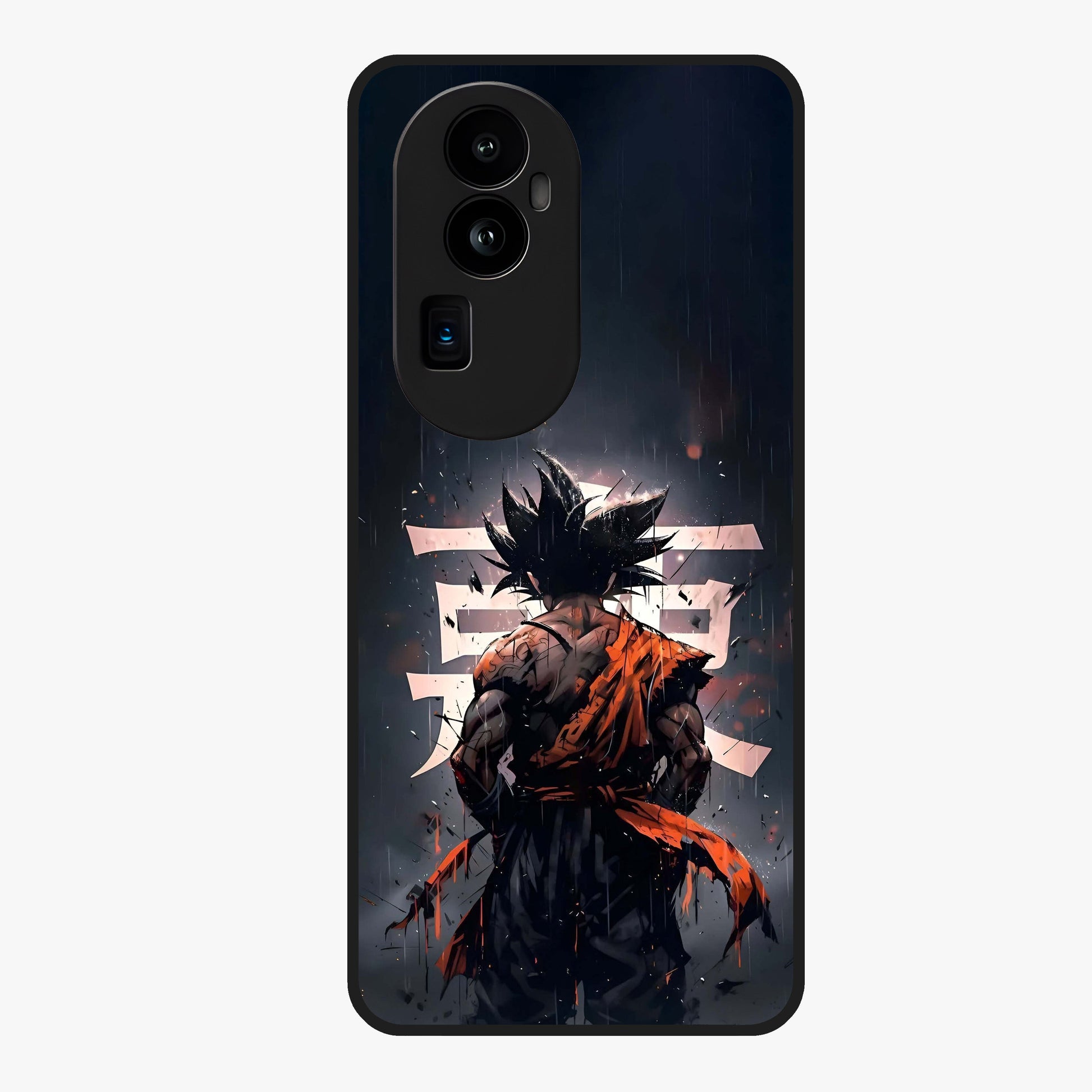 Dark Warrior In Rain Glass Case showing flat back view with warrior artwork in rainy atmosphere and glossy glass finish.