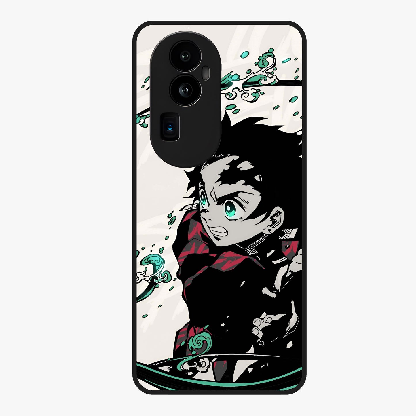 Demon Slayer Glass Case showing flat back view with bold anime inspired artwork and glossy glass finish.