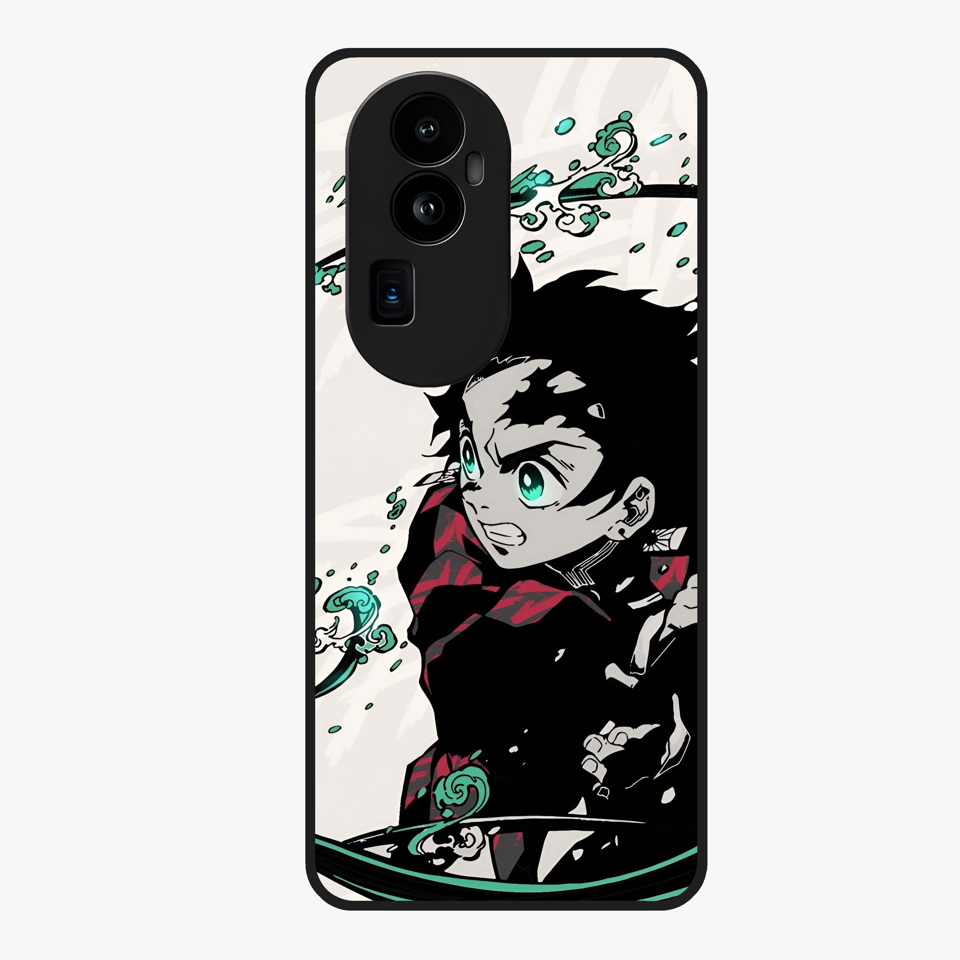 Demon Slayer Glass Case showing flat back view with bold anime inspired artwork and glossy glass finish.