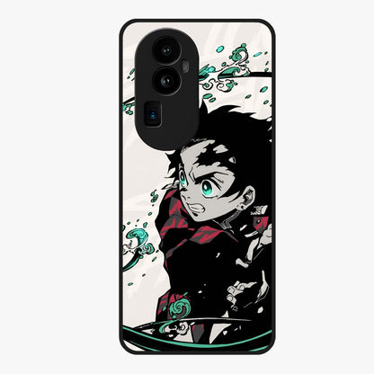 Demon Slayer Glass Case showing flat back view with bold anime inspired artwork and glossy glass finish.