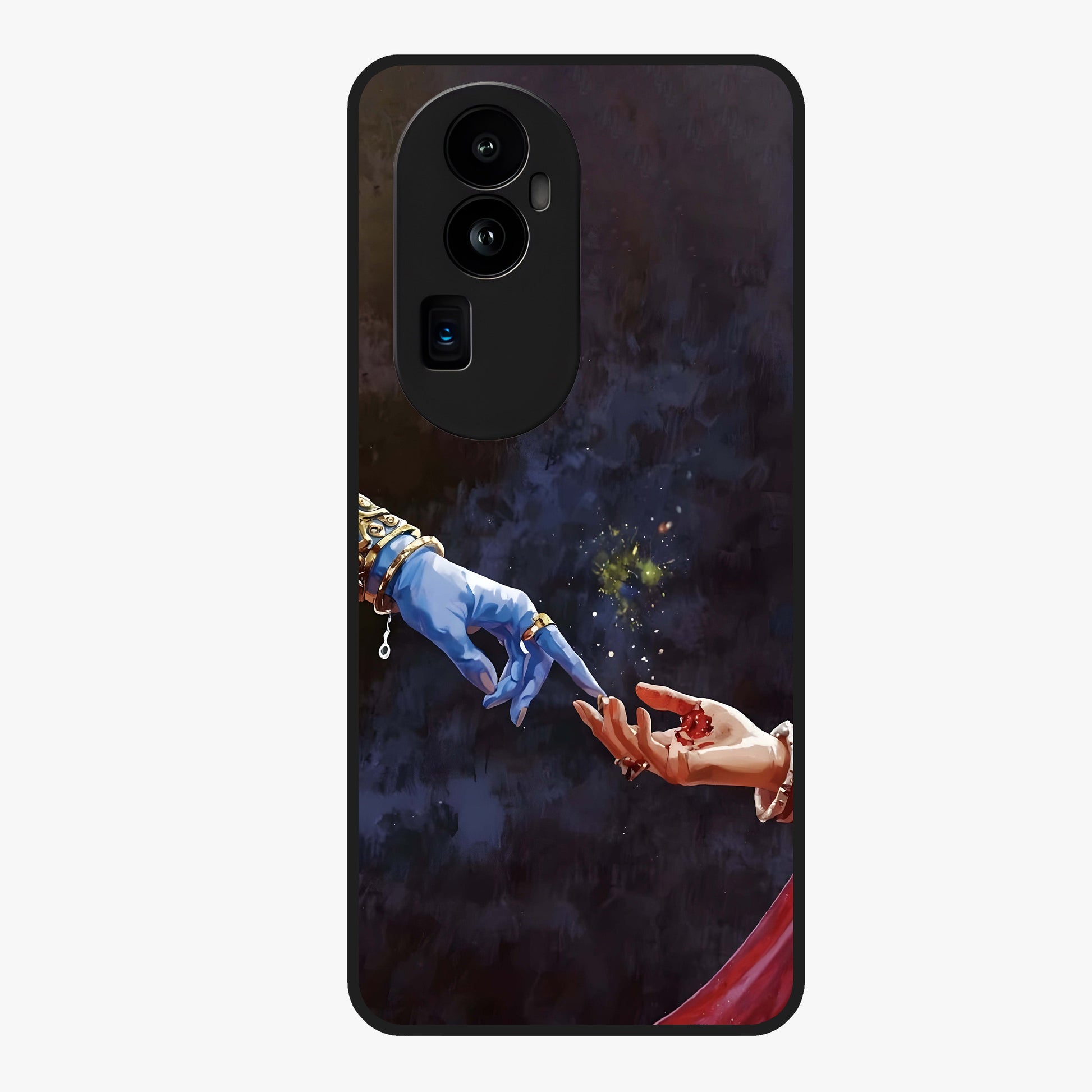 Divine Touch Eternal Glass Case showing flat back view with spiritual themed artwork and glossy glass finish.