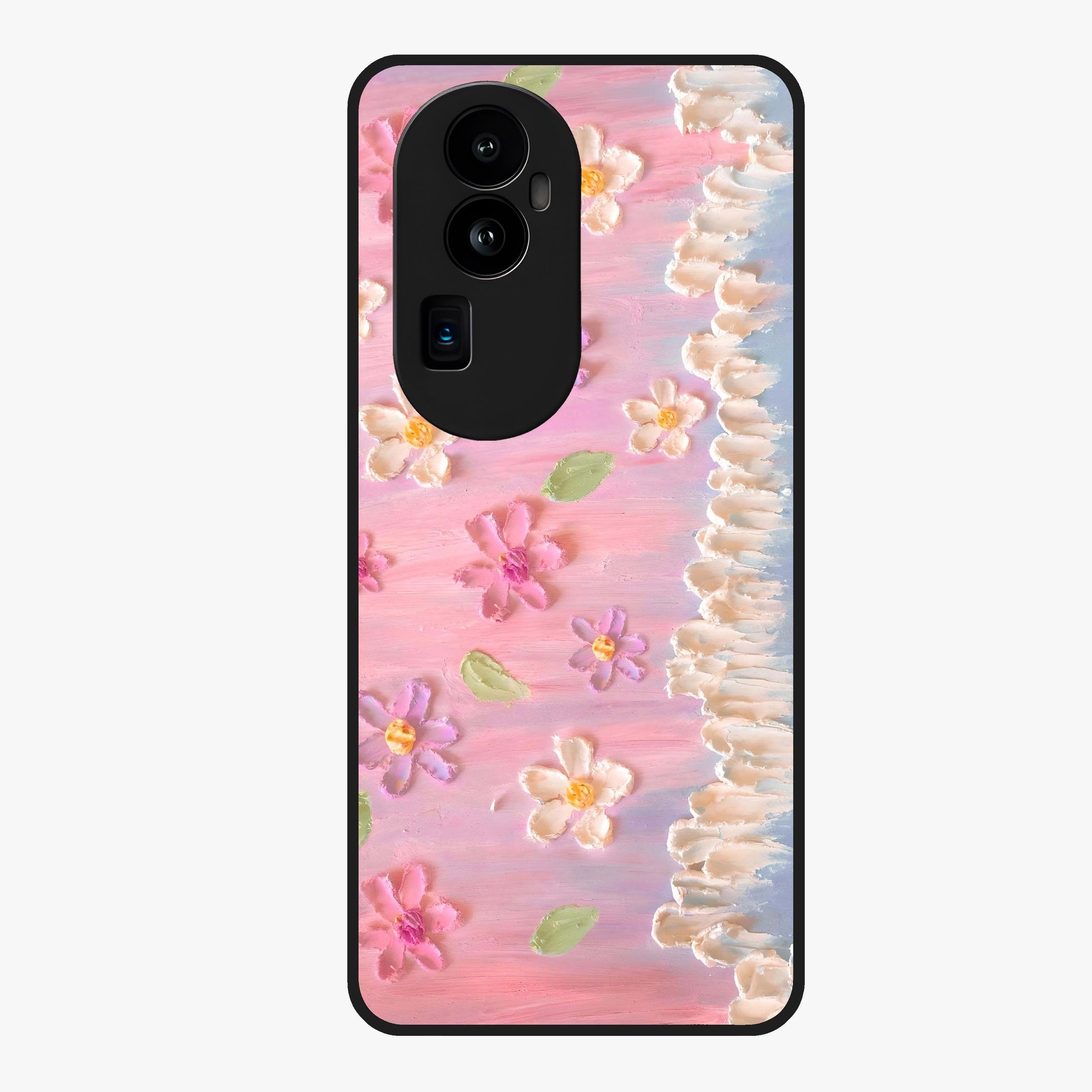 Dreamy Painted Garden Glass Case showing flat back view with artistic painted floral garden artwork and glossy glass finish.