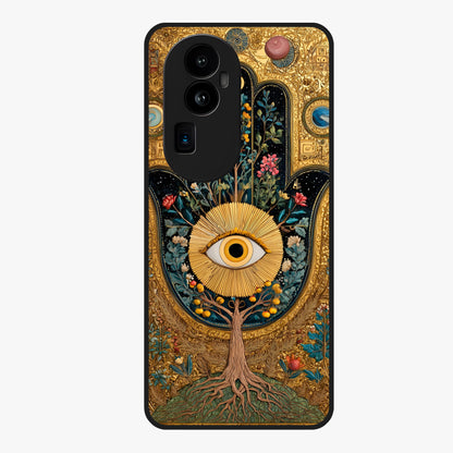 Ethereal Evil Eye Glass Case showing flat back view with mystical evil eye artwork and glossy glass finish.