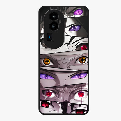 Eyes of Destiny Glass Case showing flat back view with striking eye themed artwork and glossy glass finish.