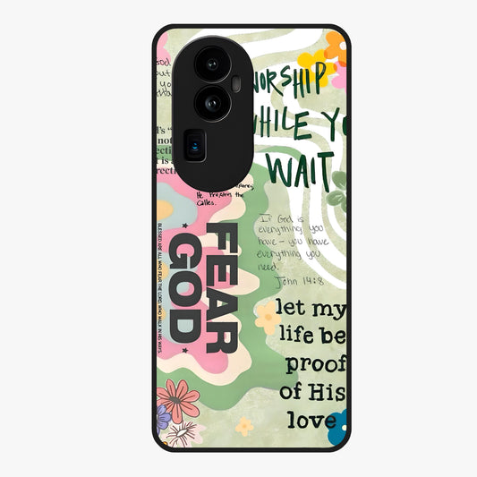 Faith Over Fear Glass Case showing flat back view with motivational typography artwork and glossy glass finish.