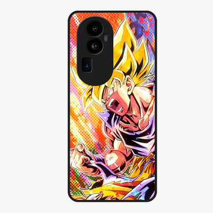 Firing Goku Glass Case showing flat back view with powerful anime inspired artwork and glossy glass finish.