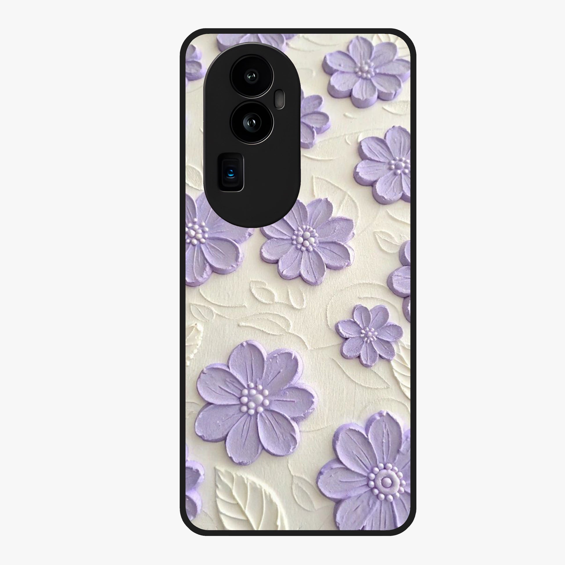 Floral Wall Art With Purple Flowers Glass Case showing flat back view with purple flower artwork and glossy glass finish.