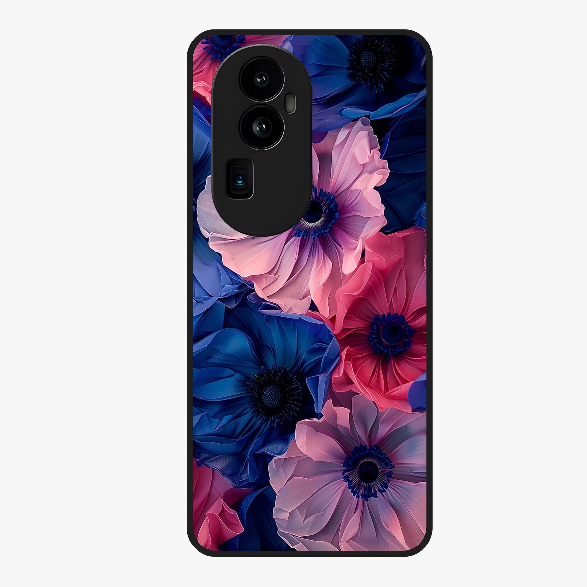 Flower Paper Art Pattern Glass Case showing flat back view with paper cut style floral artwork and glossy glass finish.