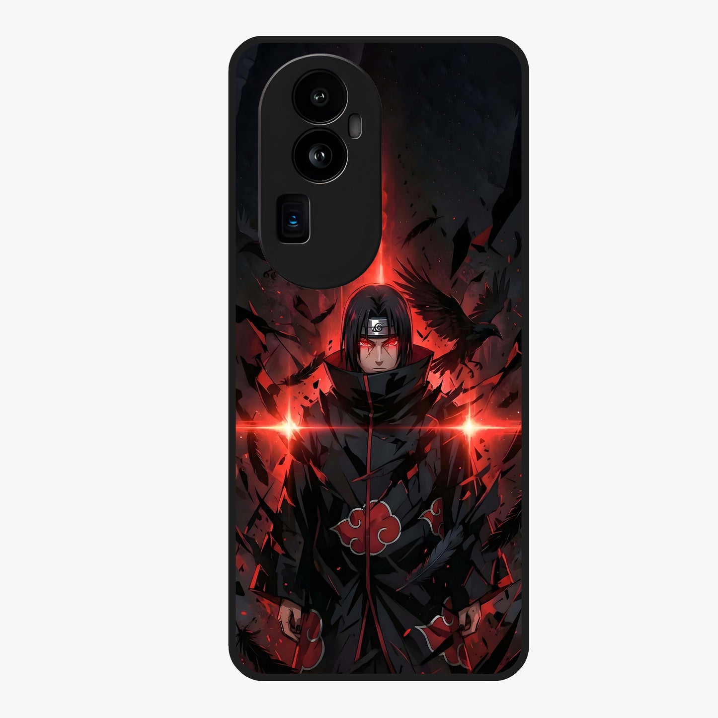 Focused Blade Discipline Glass Case showing flat back view with warrior sword themed artwork and glossy glass finish.