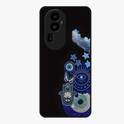 Galactic Charm Cluster Glass Case showing flat back view with glowing celestial charm artwork and glossy glass finish.