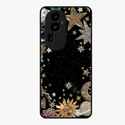 Galactic Jewel Stars Glass Case showing flat back view with sparkling star jewel artwork and glossy glass finish.