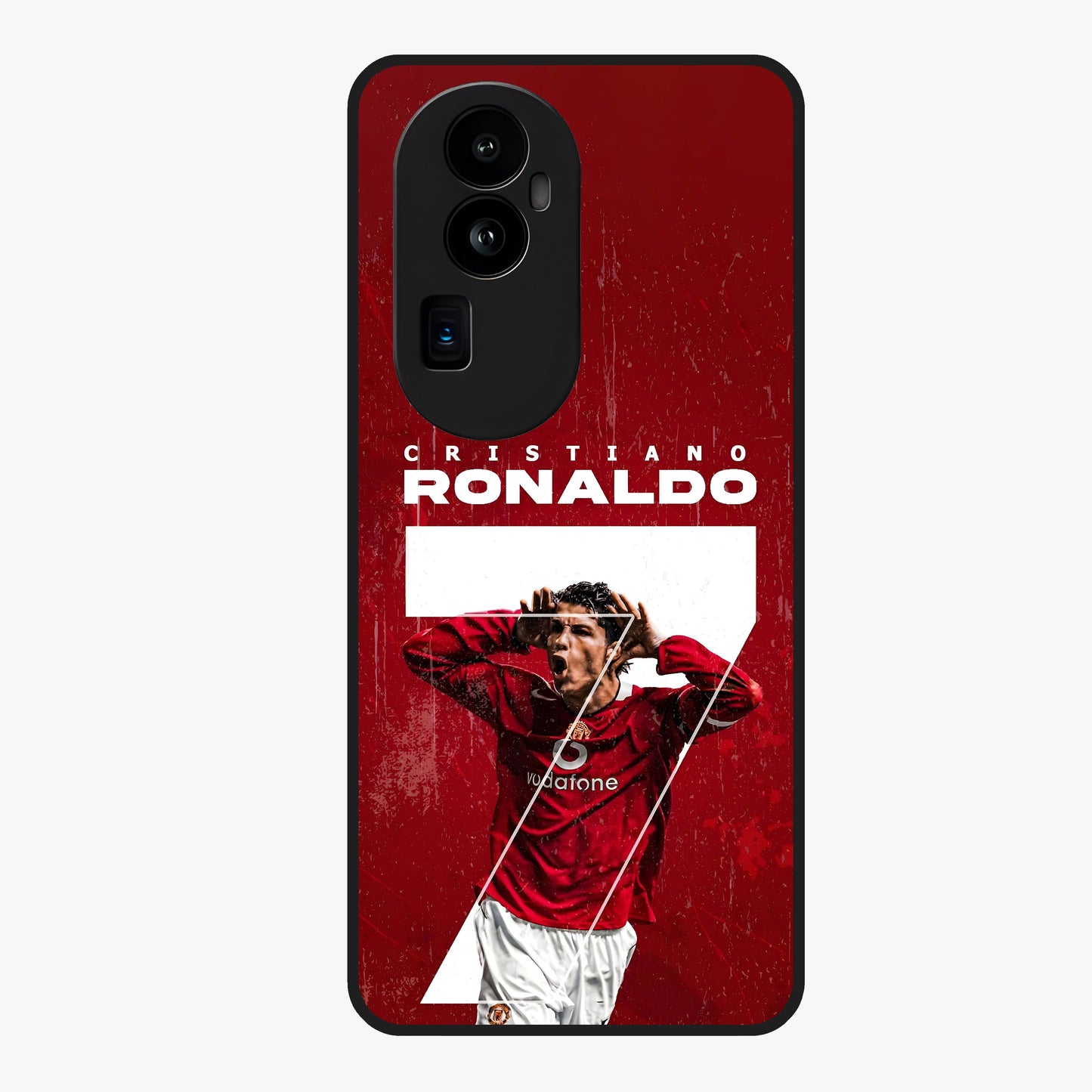 Goal Celebration Legacy Glass Case showing flat back view with football celebration inspired artwork and glossy glass finish.