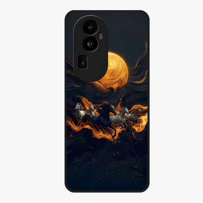 Golden Stallion Moonride Glass Case showing flat back view with majestic horse under moonlight artwork and glossy glass finish.
