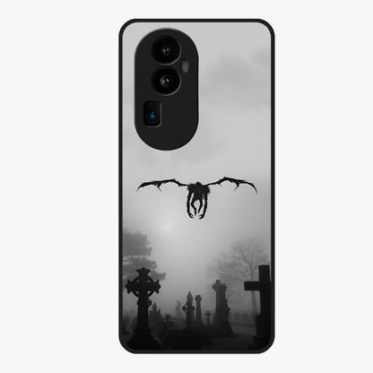 Graveyard Shadow Descent Glass Case showing flat back view with dark graveyard themed artwork and glossy glass finish.