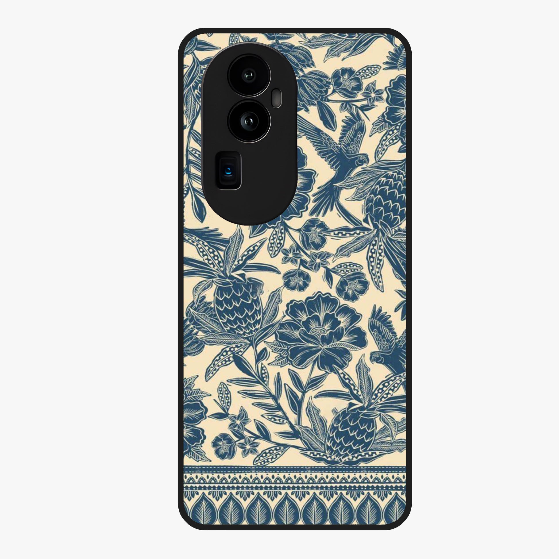 Heirloom Wild Bloom Glass Case showing flat back view with vintage inspired wild flower artwork and glossy glass finish.