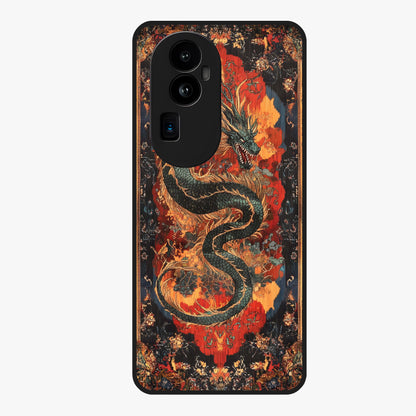 Inferno Dragon Soul Glass Case showing flat back view with fiery dragon artwork and glossy glass finish.