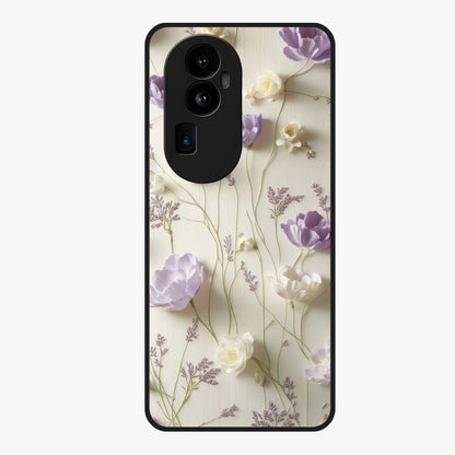Lilac Breeze Harmony Glass Case showing flat back view with soft lilac themed artwork and glossy glass finish.