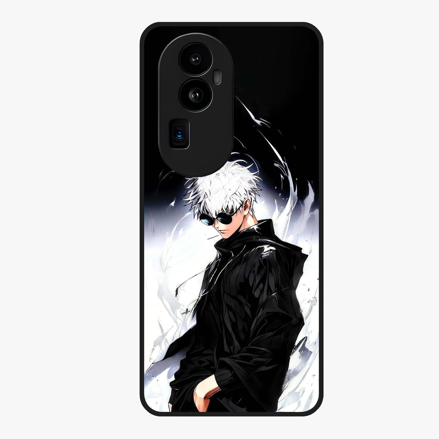 Limitless Shadow King Glass Case showing flat back view with powerful shadow warrior artwork and glossy glass finish.