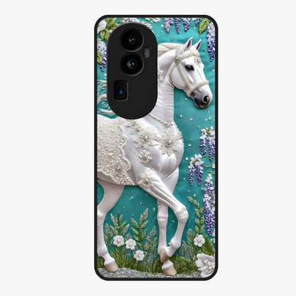 Majestic Floral Stallion Glass Case showing flat back view with powerful horse and floral artwork and glossy glass finish.