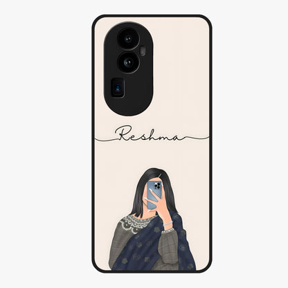 Mirror Mood Muse With Custom Name Glass Case showing flat back view with stylish mirrored artwork and personalized name design.