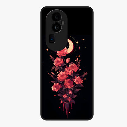 Moonlit Floral Elegance Glass Case showing flat back view with elegant floral artwork under moonlit tones and glossy glass finish.