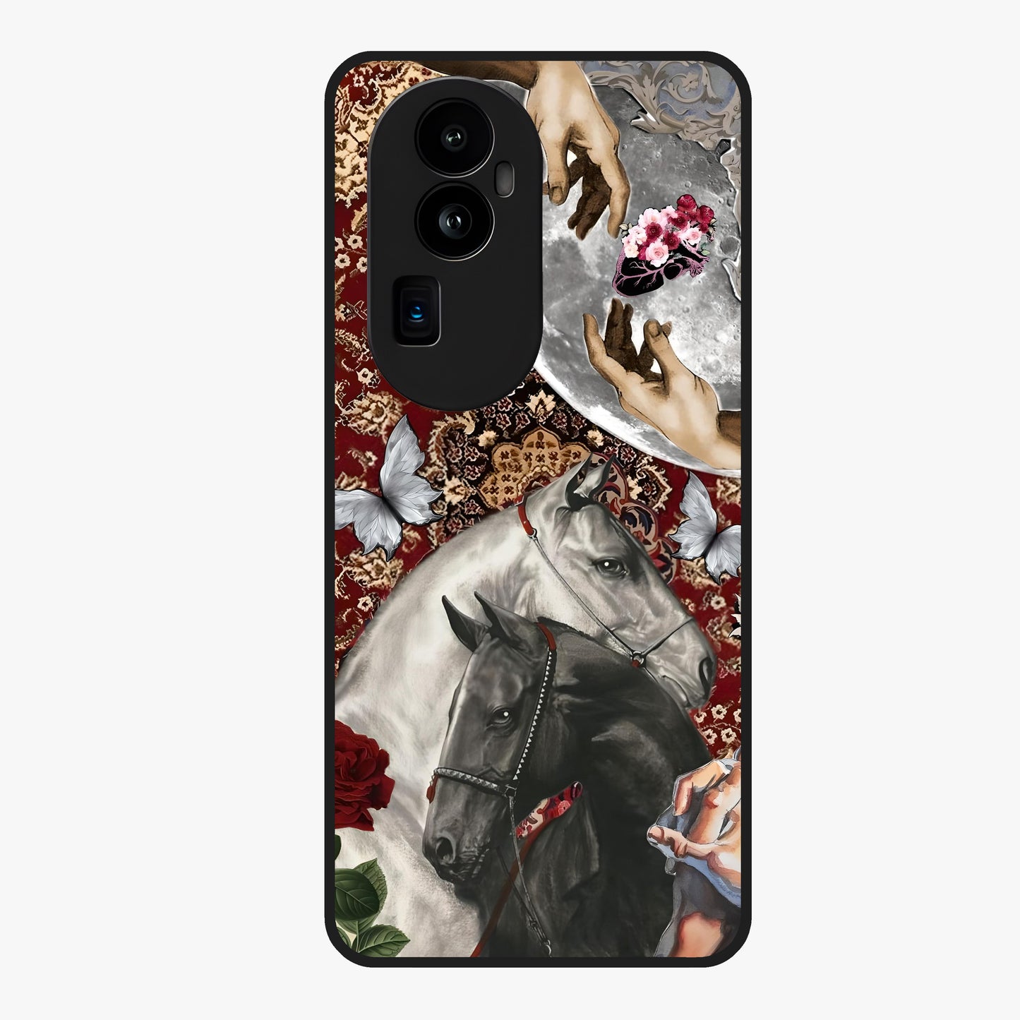 Moonlit Royal Stallion Glass Case showing flat back view with majestic horse under moonlight artwork and glossy glass finish.