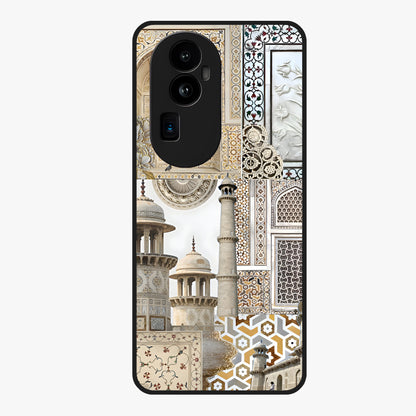 Mughal Marble Legacy Glass Case showing flat back view with intricate Mughal inspired marble pattern and glossy glass finish.