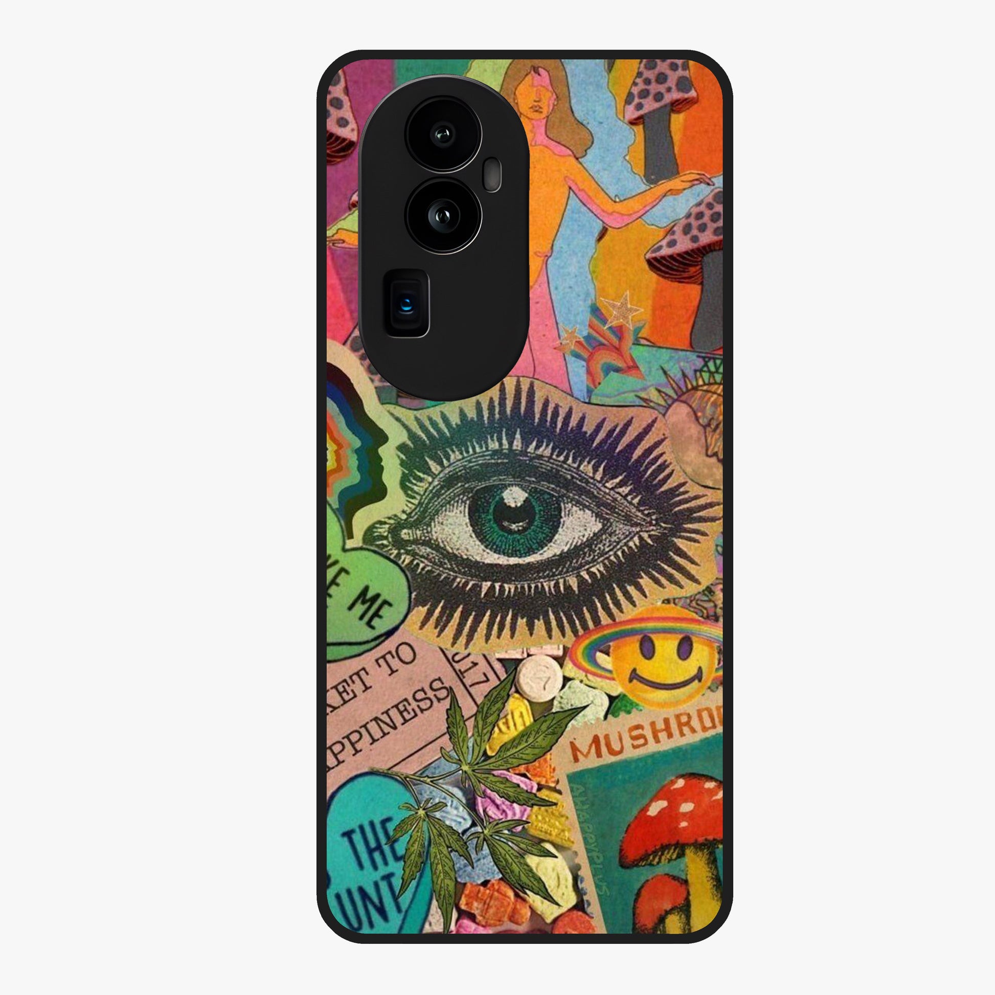 Mystic Eye Wonderland Glass Case showing flat back view with mystical eye themed artwork and glossy glass finish.