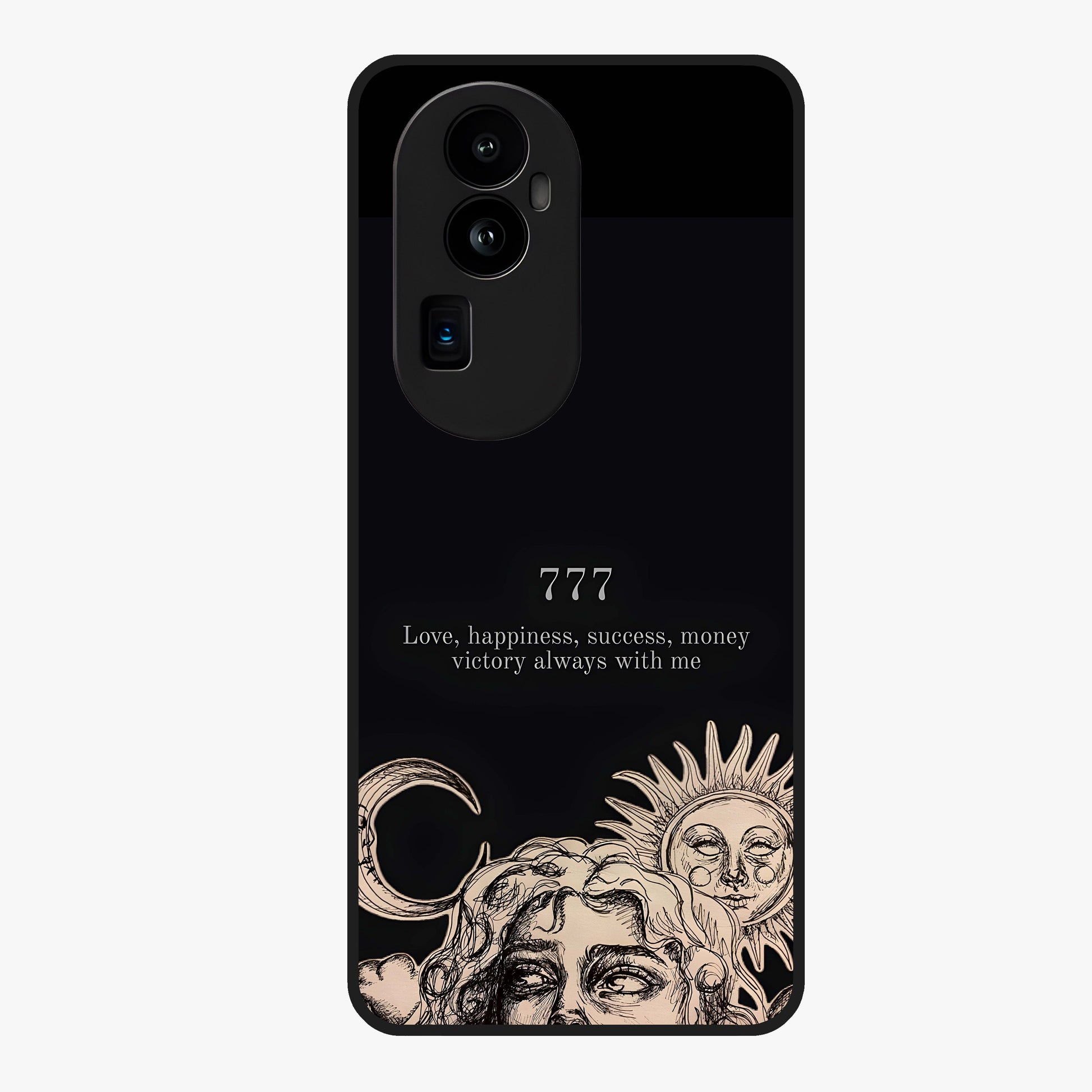 Mystic Victory Aura Glass Case showing flat back view with victory symbol artwork and glossy glass finish.