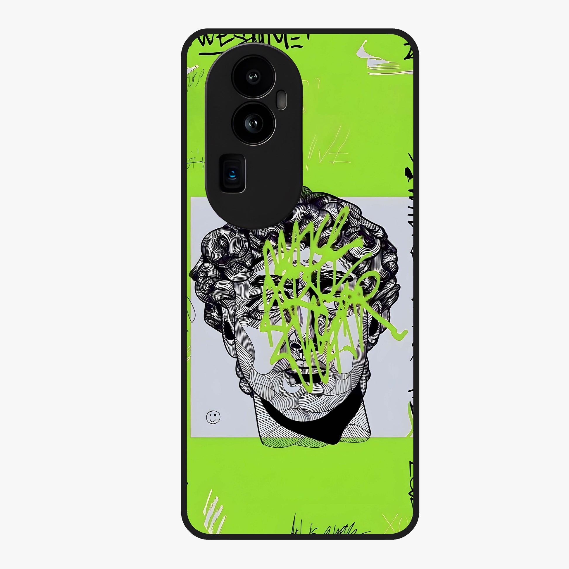 Neo Graffiti Rebellion Glass Case showing flat back view with vibrant graffiti artwork and glossy glass finish.