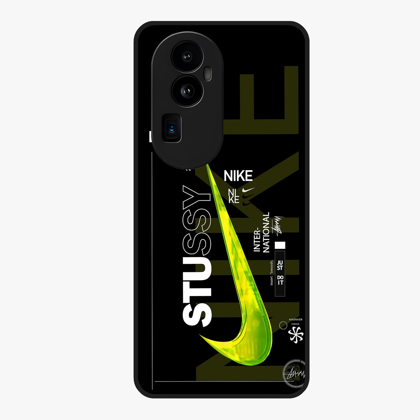 Neon Street Edition Glass Case showing flat back view with neon street style artwork and glossy glass finish.