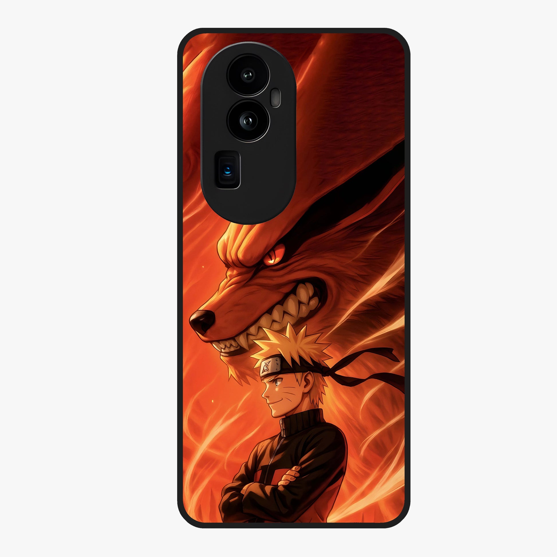 Nine Tails Legacy Glass Case showing flat back view with powerful nine-tailed fox inspired artwork and glossy glass finish.