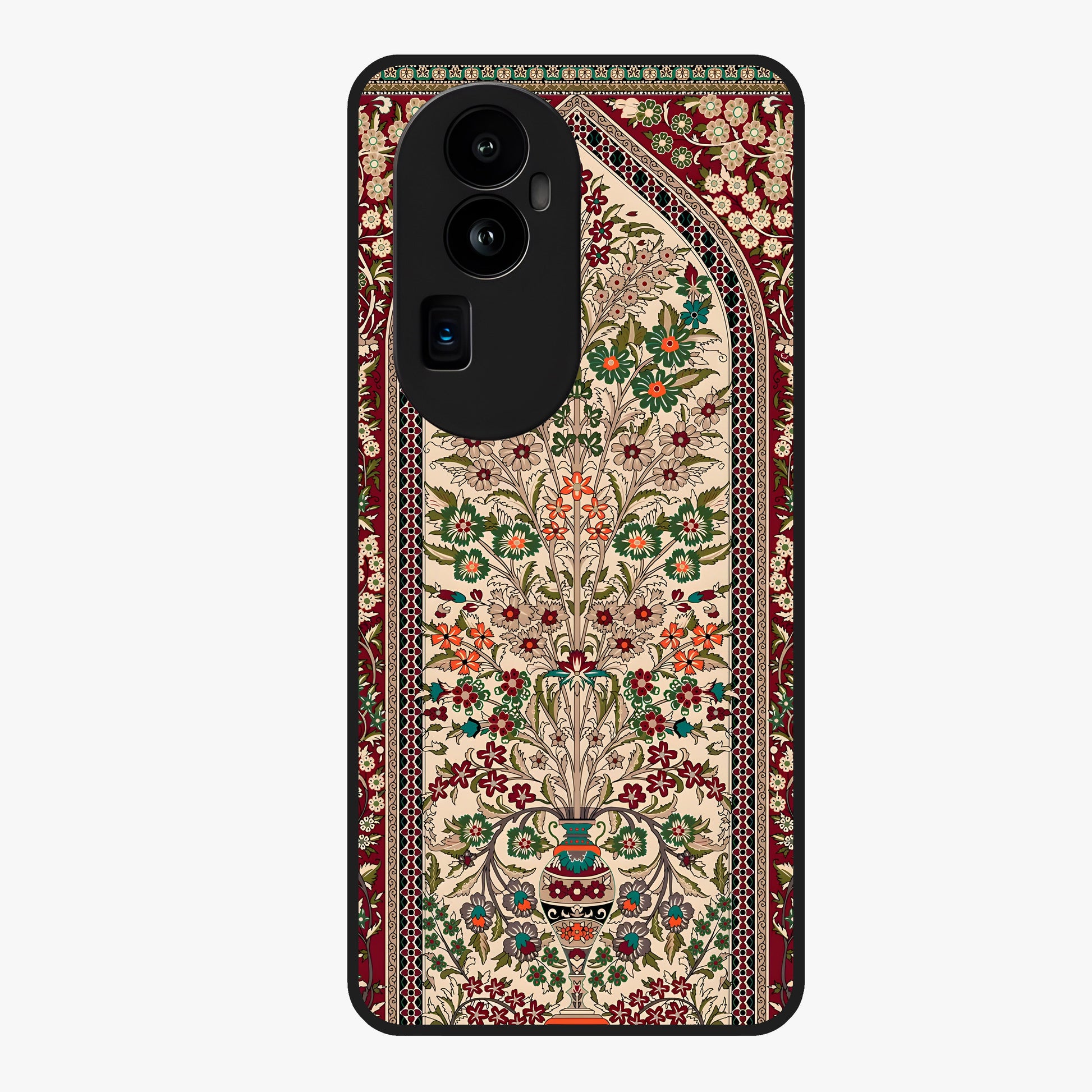 Persian Inspired Glass Case showing flat back view with ornate Persian style pattern artwork and glossy glass finish.