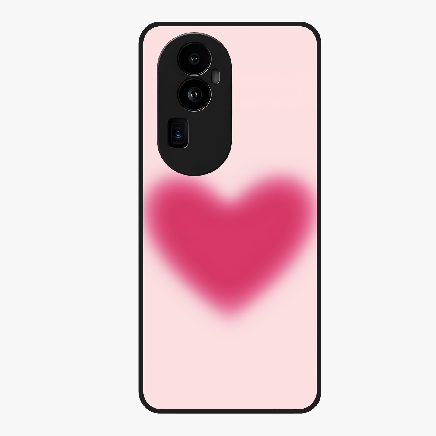Pink Aura Heart Glass Case showing flat back view with glowing heart artwork and glossy glass finish.