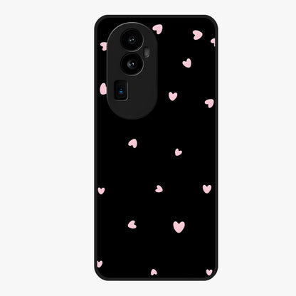 Pink Love Drops Glass Case showing flat back view with playful pink heart drops artwork and glossy glass finish.