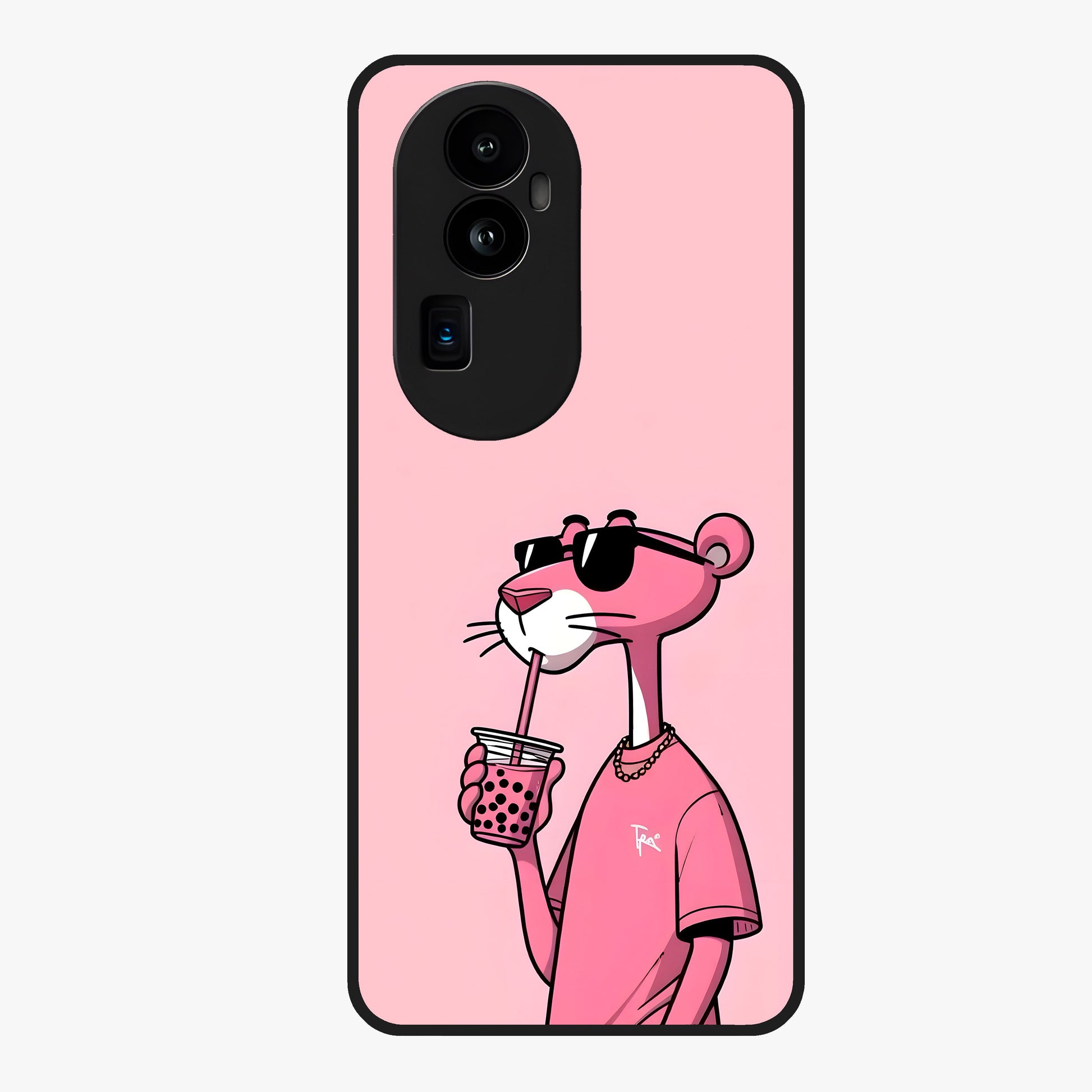 Pink Panther Glass Case showing flat back view with iconic pink panther artwork and glossy glass finish.