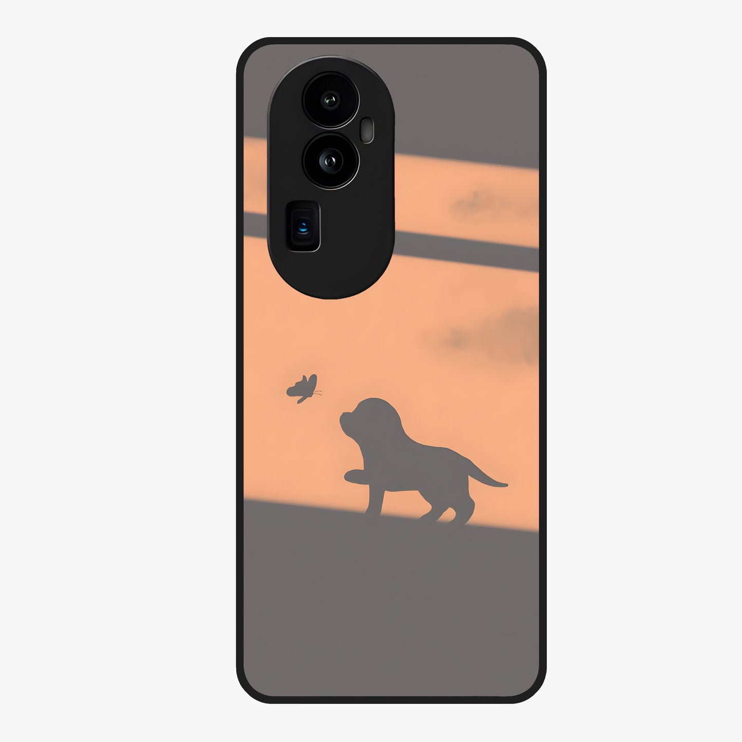 Puppy Shadow Art Glass Case showing flat back view with cute puppy shadow style artwork and glossy glass finish.