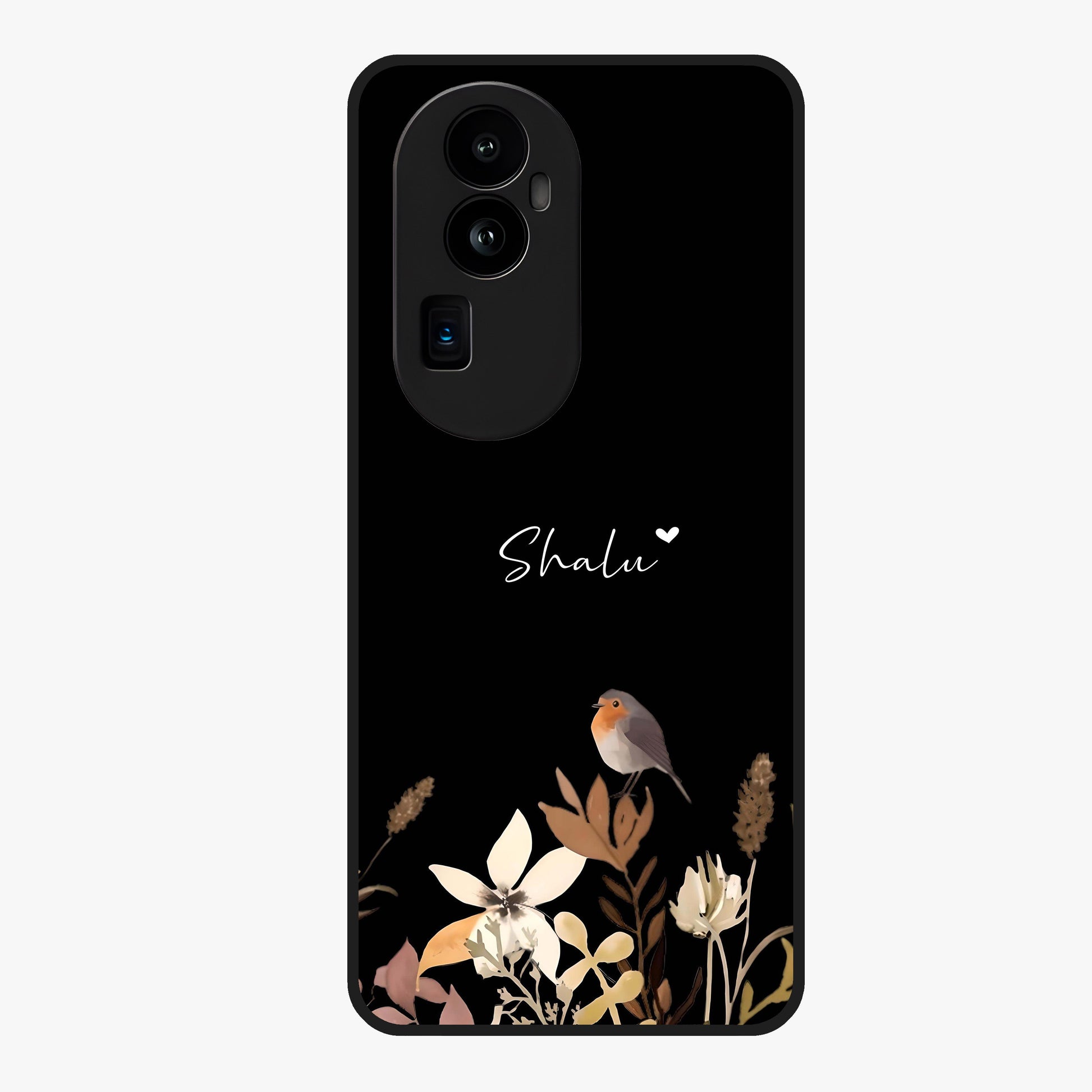 Quiet Garden Tune Custom Name Glass Case showing flat back view with peaceful garden artwork and personalized name design.