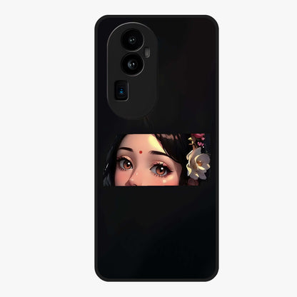 Radha Divine Embrace Glass Case showing flat back view with devotional Radha artwork and glossy glass finish.