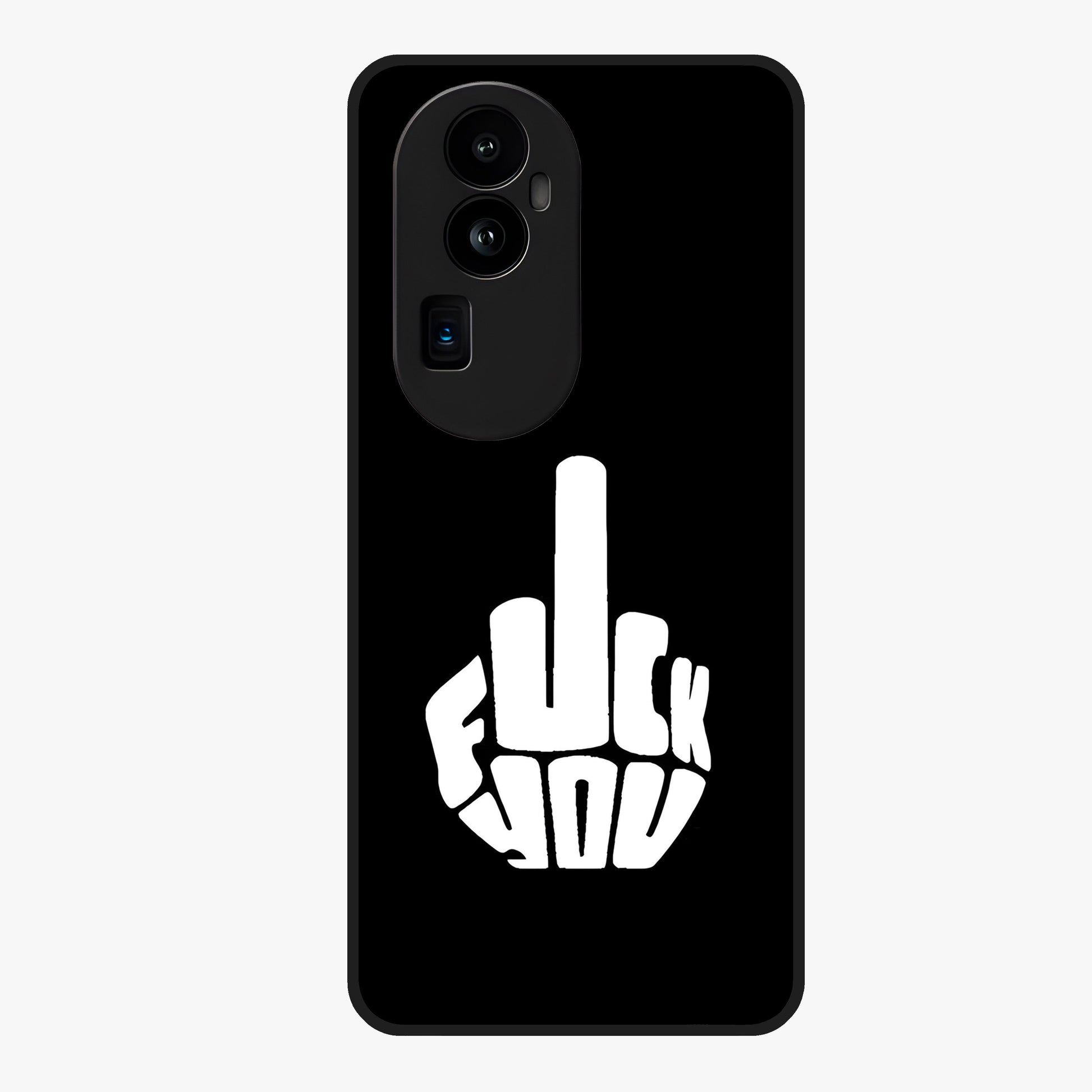 Rebel Mode On Glass Case showing flat back view with bold rebellious typography artwork and glossy glass finish.