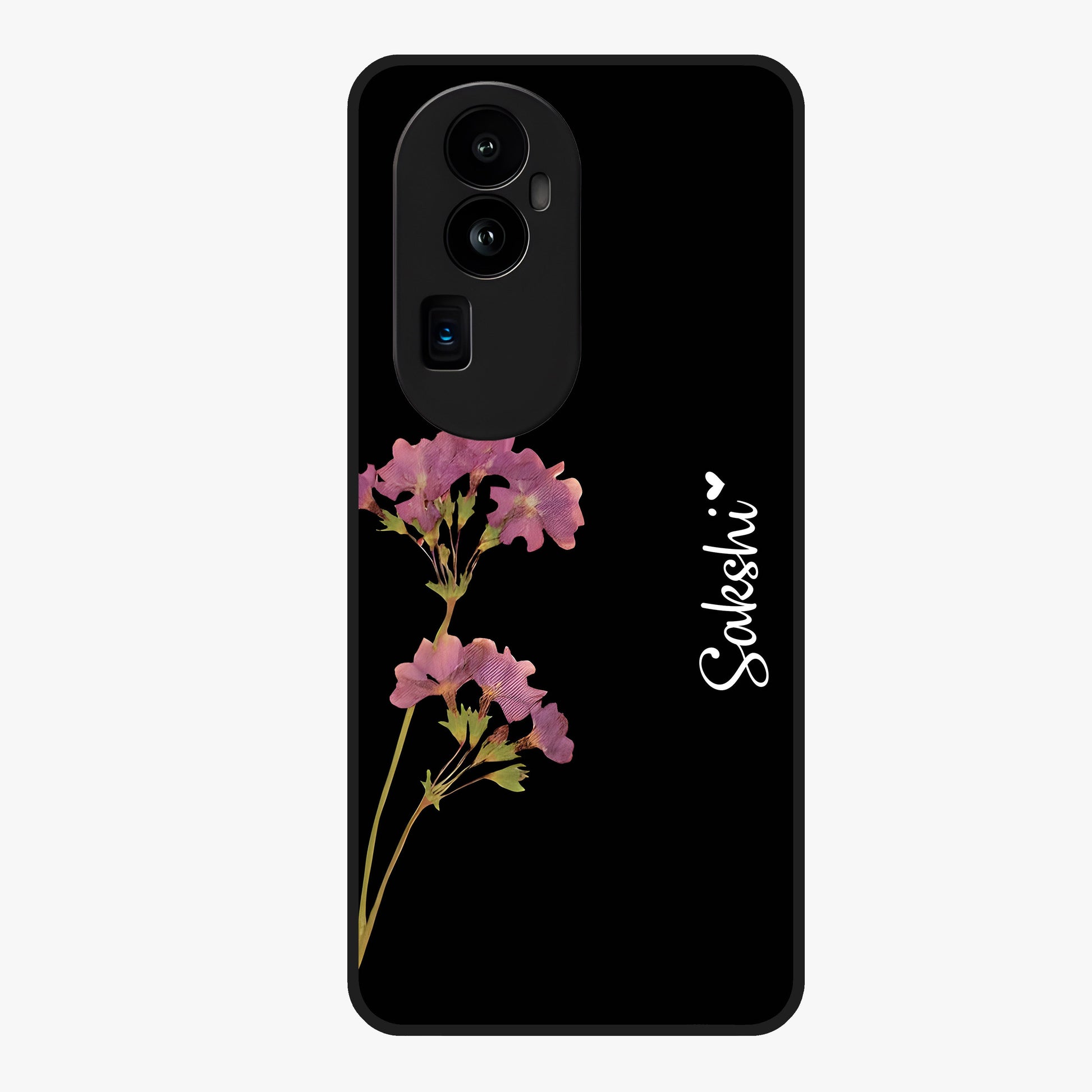 Riching Lavender Flower Custom Name Glass Case showing flat back view with lavender floral artwork and personalized name design.