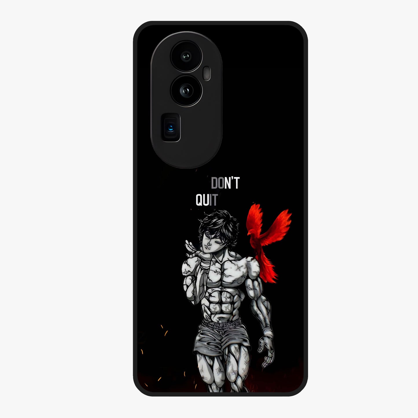 Rise Beyond Limits Glass Case showing flat back view with motivational typography artwork and glossy glass finish.