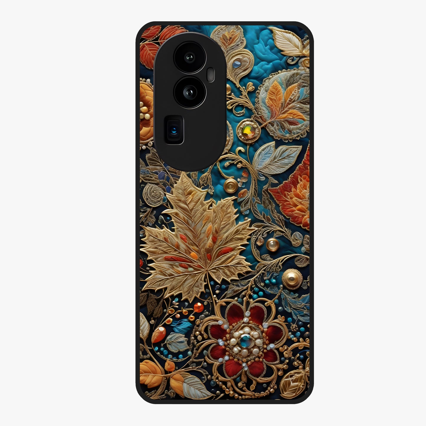 Royal Jewel Garden Glass Case showing flat back view with decorative floral garden artwork and glossy glass finish.