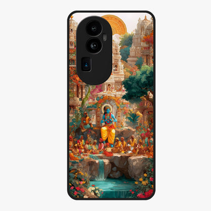Sacred Sunlight Gods Glass Case showing flat back view with divine sunlight themed artwork and glossy glass finish.