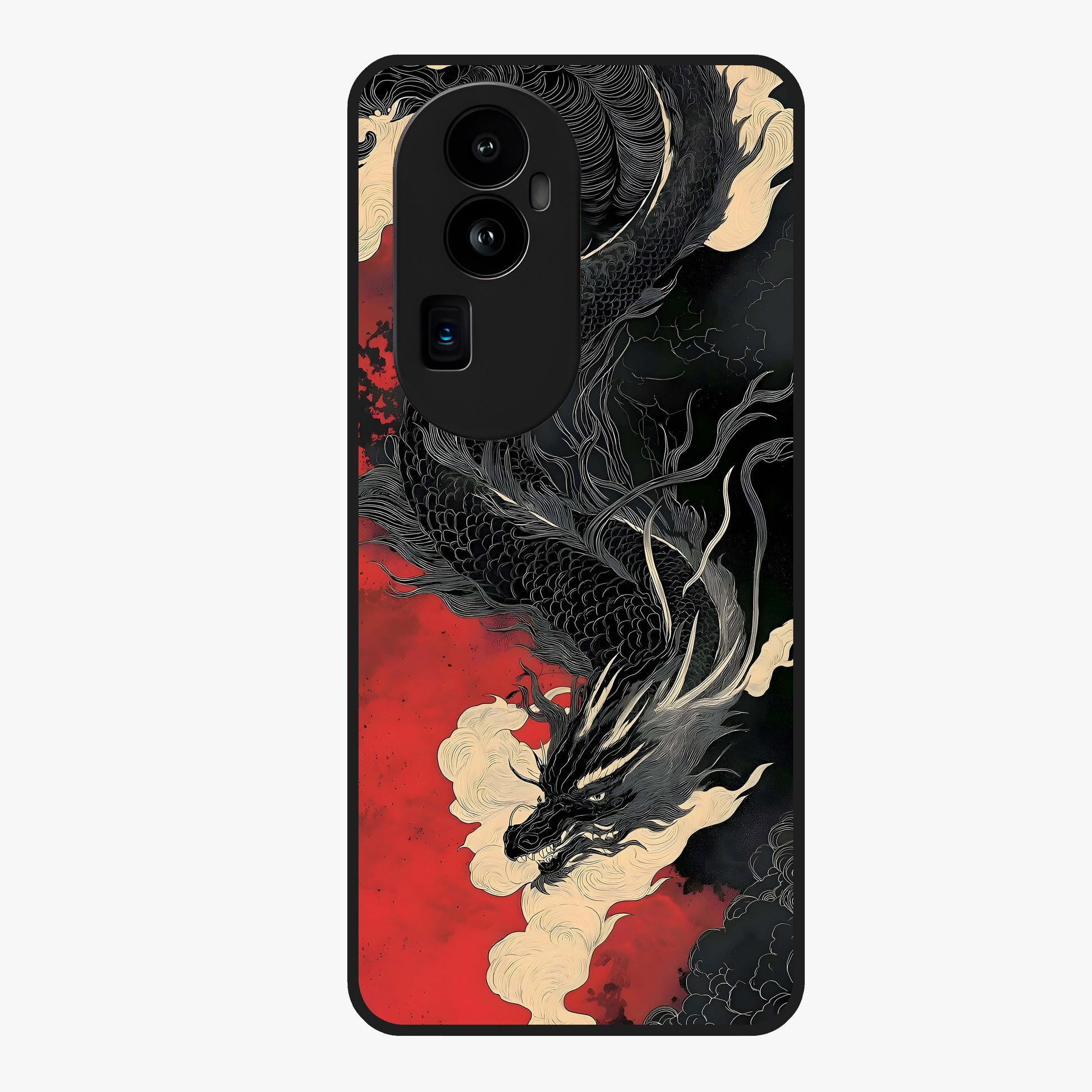 Shadow Dragon Fury Glass Case showing flat back view with fierce dragon artwork and glossy glass finish.