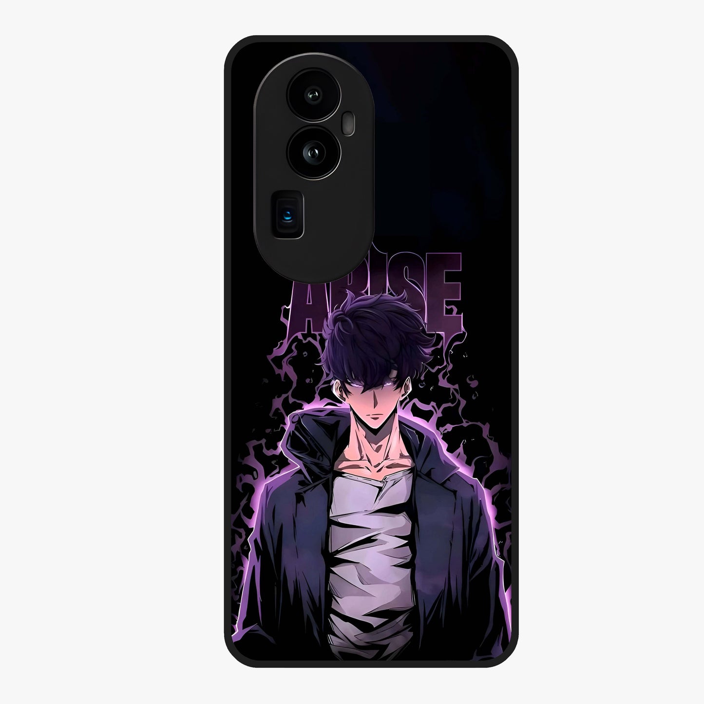 Shadow Monarch Awakening Glass Case showing flat back view with powerful dark monarch themed artwork and glossy glass finish.