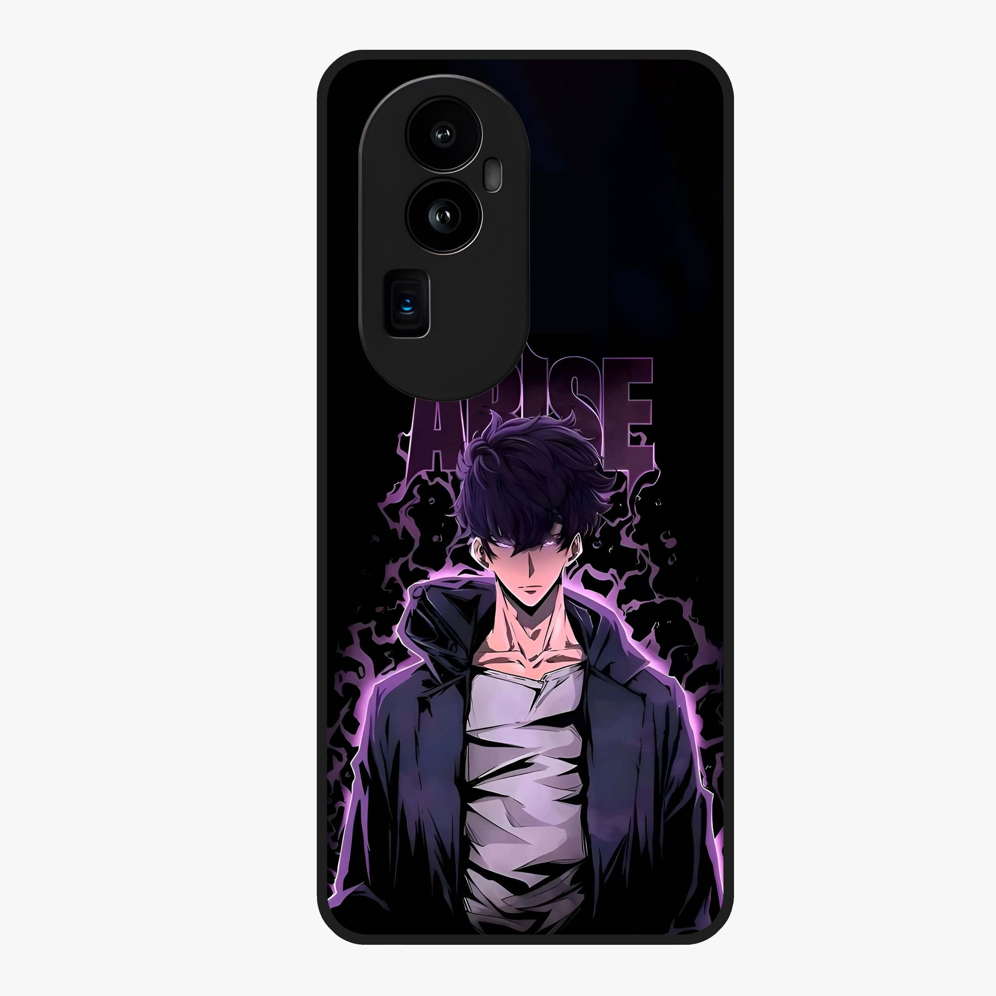 Shadow Monarch Awakening Glass Case showing flat back view with powerful dark monarch themed artwork and glossy glass finish.