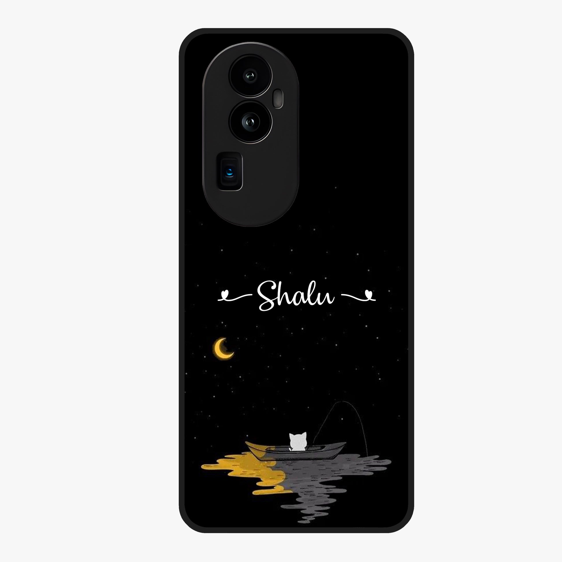 Silent Night Row Glass Case showing flat back view with calm night themed artwork and glossy glass finish.