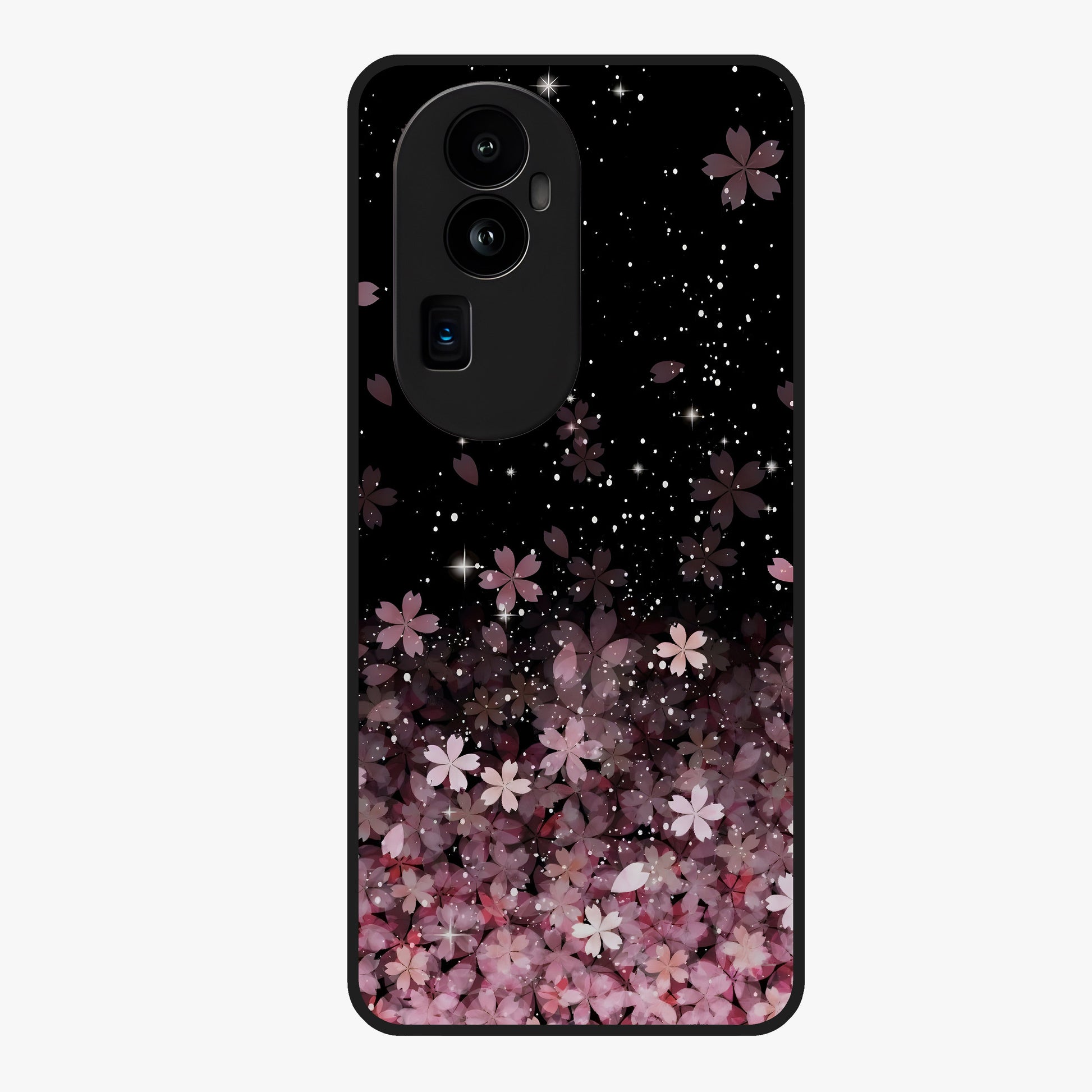 Small Starry Flowers Glass Case showing flat back view with delicate starry floral artwork and glossy glass finish.