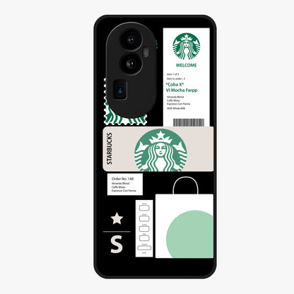 Starbucks Mocha Glass Case showing flat back view with coffee inspired artwork and glossy glass finish.